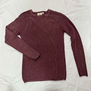 HEDGE Burgundy Distressed Crewneck Knit Sweater